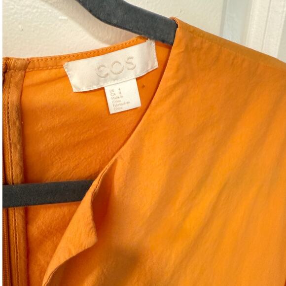 COS 4 Open V-Neck Wide Leg Jumpsuit Tie Waist 100% Cotton Short Sleeve Orange - Picture 6 of 13